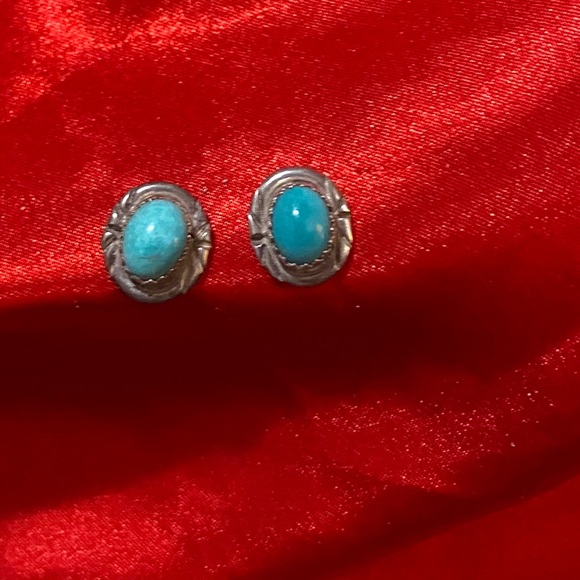 Sterling Turquoise Antique Earrings - Picture 2 of 11